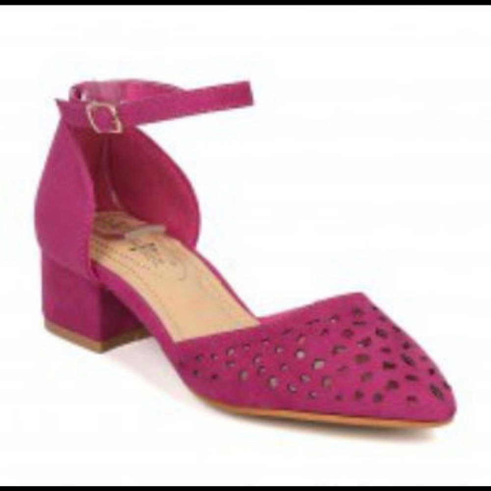 🆑 Fuchsia Faux Suede D’Orsay Low Heeled Pumps NIB - Picture 6 of 10